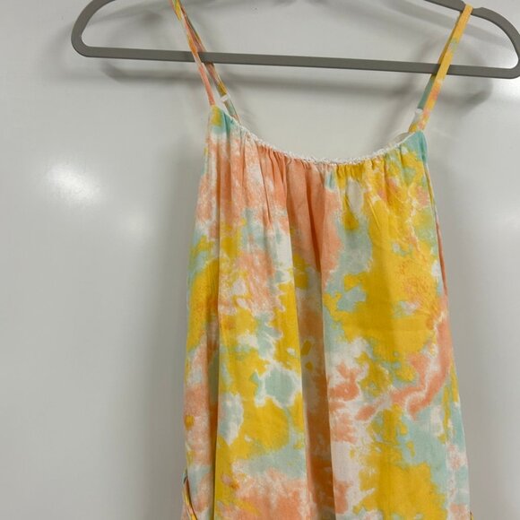 Watercolor Midi Dress Medium Tie Waist Spaghetti Strap Pastel Boho Summer - Picture 3 of 11